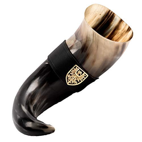 Mythrojan THE TOURNAMENT CHAMPION-Viking Drinking Horn with Black Leather Holder Mythrojan THE TOURNAMENT CHAMPION-Viking Drinking Horn with Black Leather Holder